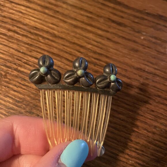Pair of vintage Silver Hair Combs With Stones Set of 2 Purple Green main image 6